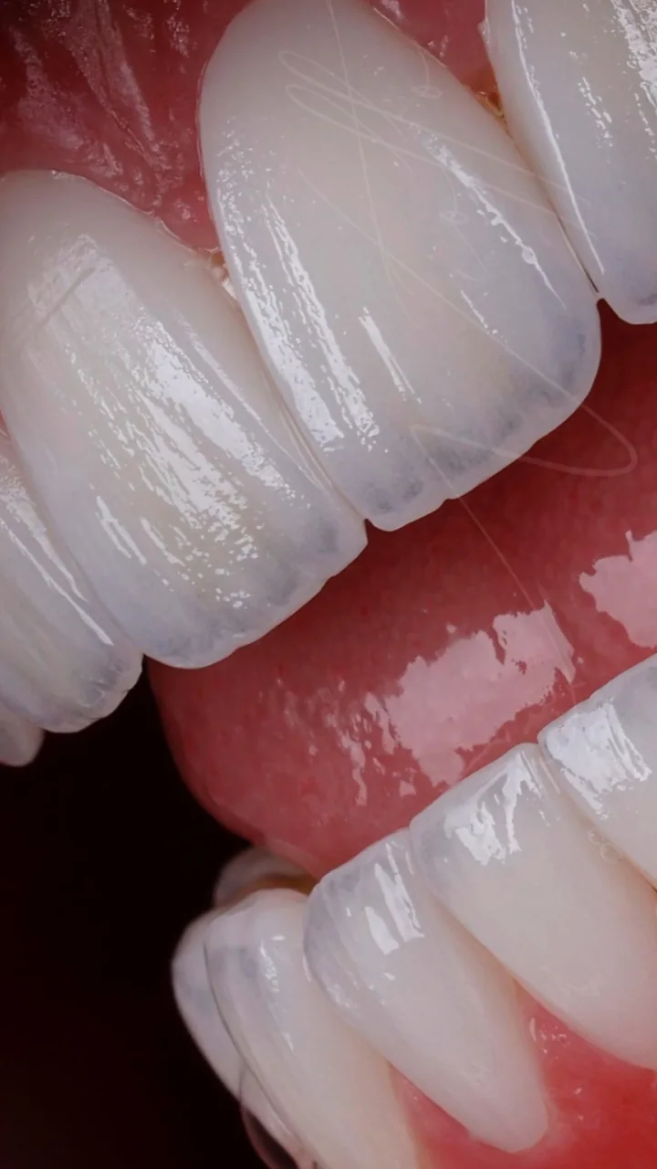 Detalhe clínico de lentes de contato dental